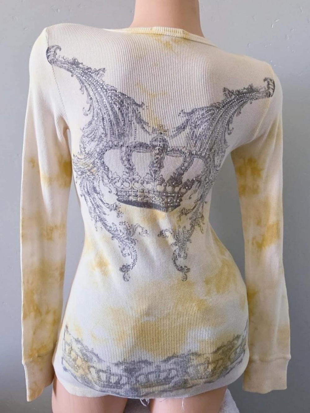 2000s y2k TParty bedazzled ribbed henley long sleeve shirt size